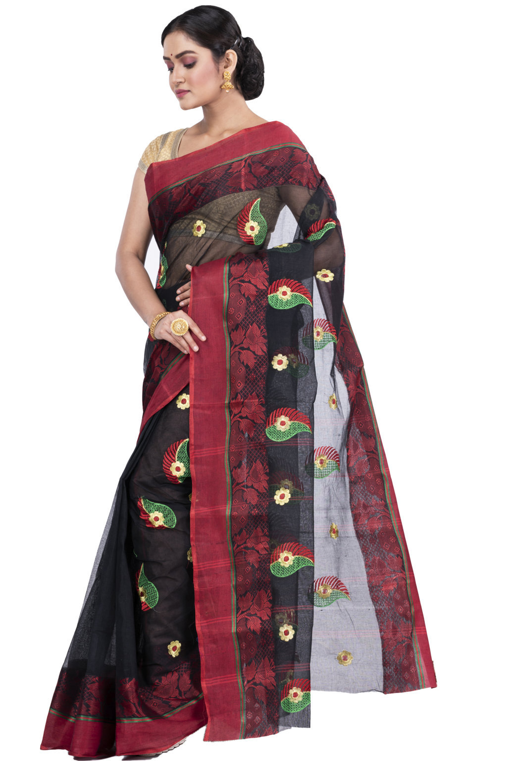 Black Pure Cotton Shanko_Embro Tant Embroidery (666)